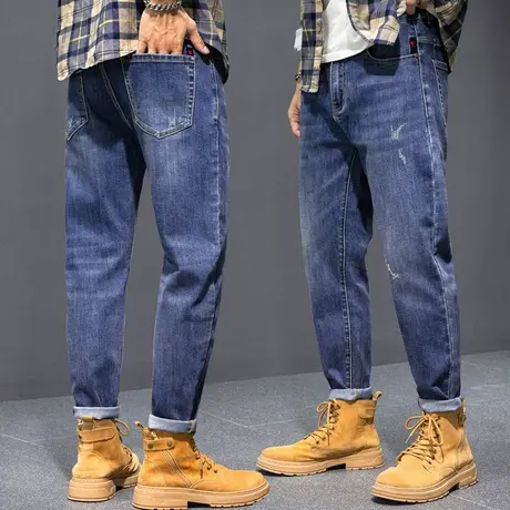 蓝色工装牛仔裤男士直筒宽松春季休闲长裤子男裤春秋款青少年学生商品大图