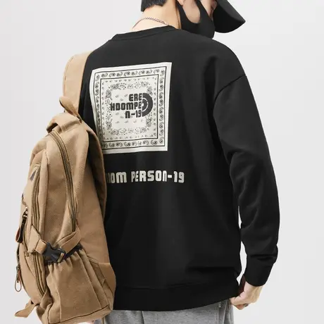 春季2024新款潮牌印花美式圆领卫衣春秋款男士中性风长袖上衣春装商品大图