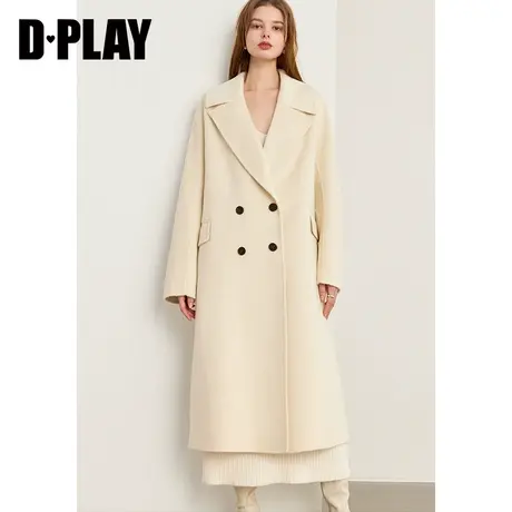 DPLAY冬优雅气质大翻领米色双排扣羊毛呢双面大衣女商品大图