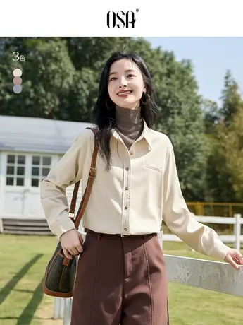 OSA欧莎宽松显瘦磨毛衬衫女商品大图