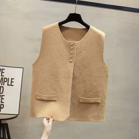 圆领针织马甲女开衫外搭小背心叠穿无袖毛衣坎肩马夹外套气质上衣商品大图