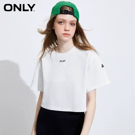 ONLY奥莱2023夏季新款简约时尚圆领落肩宽松短款字母T恤商品大图