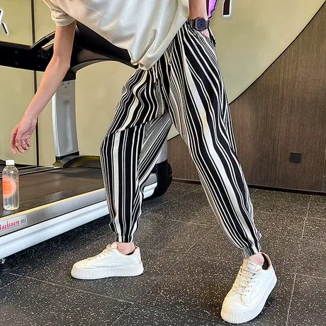 2023条纹裤子春秋运动裤男款宽松潮牌潮流百搭束脚裤卫裤重磅百搭商品大图