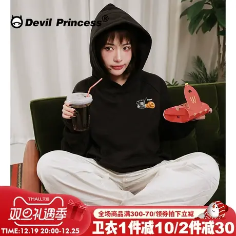 2024新款美式街头潮牌黑色连帽卫衣女oversize大版学院风套头上衣商品大图