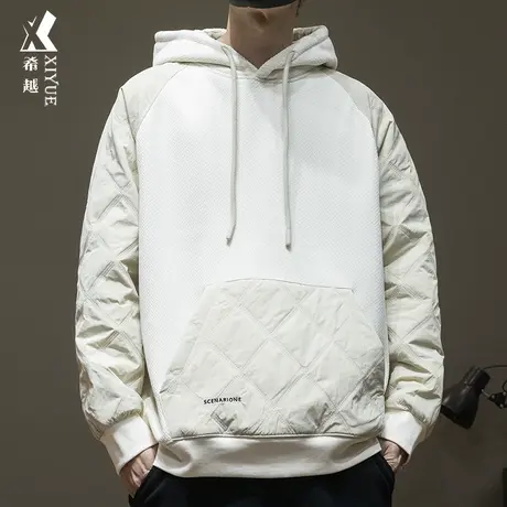 希越450g重磅拼接卫衣男2024冬季款宽松连帽男士打底上衣大码男装商品大图