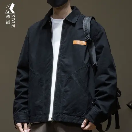希越美式洗褪工装夹克男士宽松大码休闲棉服春秋新款纯棉牛仔外套商品大图