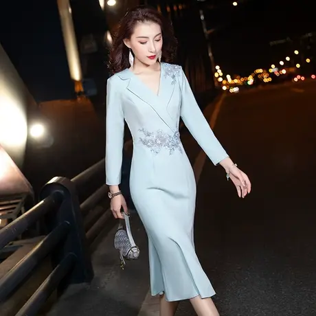 小晚礼服2023新款短款法式高端鱼尾平时可穿西装领气质宴会连衣裙图片