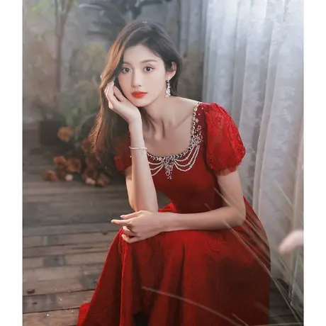 敬酒服新娘高级感夏季婚纱高端法式红色订婚礼服女回门连衣裙高贵商品大图