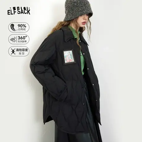 妖精的口袋黑色薄款羽绒服女2023冬季新款小个子宽松休闲羽绒外套图片