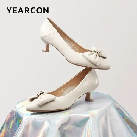 意尔康女鞋2024春季新款真皮气质细跟尖头通勤法式配裙子浅口单鞋图片