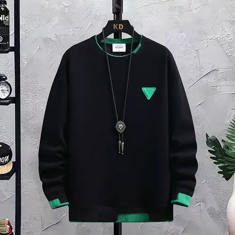 假两件纯色长袖t恤男士卫衣秋季宽松潮牌潮流休闲百搭帅气上衣服商品大图