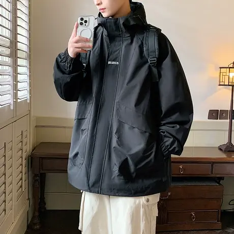 黑武士冲锋衣男款春秋季港风连帽夹克男潮牌青少年机能风工装外套商品大图