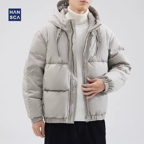 hansca短款羽绒服男冬季新款纯色连帽宽松休闲加厚保暖大码面包服图片
