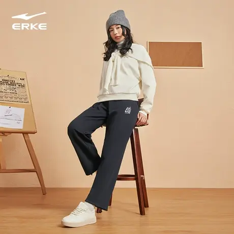 鸿星尔克运动裤女冬季新款加绒加厚女子针织九分裤卫裤直筒女裤商品大图