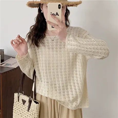 镂空针织衫女春装2024新款时尚洋气爆款宽松薄款毛衣独特别致上衣图片