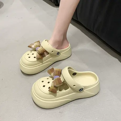 网红踩屎感包头拖鞋女夏季外穿2024新款厚底洞洞鞋防滑蝴蝶结半拖图片