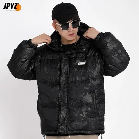 连帽羽绒服男2021新冬季青少年嘻哈宽松短款加厚保暖迷彩帅气潮牌图片