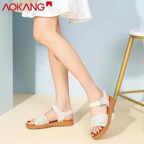 奥康女鞋2024夏季新款真皮妈妈凉鞋软底舒适中老年休闲平底凉鞋女商品大图