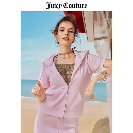 Juicy Couture橘滋外套女2023春季新款美式针织连帽短袖夹克上衣商品大图