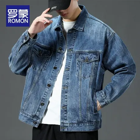 罗蒙工装牛仔外套男士潮牌宽松秋冬季2023新款休闲夹克男款上衣服商品大图