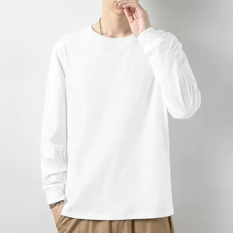 秋季白色长袖t恤男纯棉卫衣潮流纯色宽松全棉内搭打底衫圆领秋衣图片