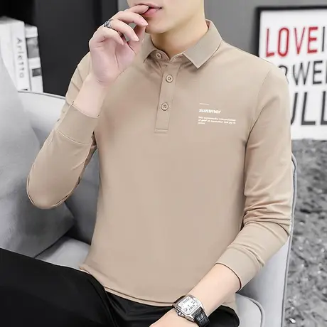 珠地棉polo衫保罗翻领t恤男士长袖2023新款带领打底衫潮流秋衣服商品大图