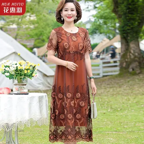 妈妈夏装连衣裙短袖新款40岁50洋气加肥加大码中老年女装气质裙子图片