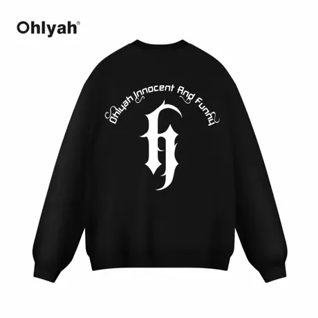 Ohlyah秋冬季哥特字母印花宽松圆领长袖卫衣男女同款无帽长袖打底商品大图