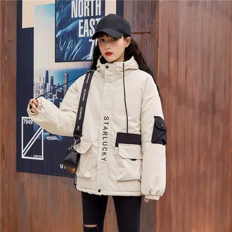 撞色棉衣2021韩版秋冬季新款撞色情侣工装休闲棉服加厚学生面包服商品大图