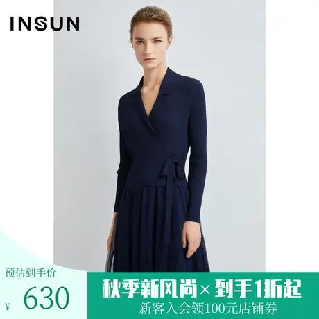 恩裳春秋季时尚三层叠纱下摆毛织拼接设计感连衣裙图片