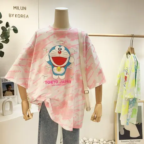 小众设计短袖2021春夏新款韩国东大门渐变色满印字母休闲T恤大码图片