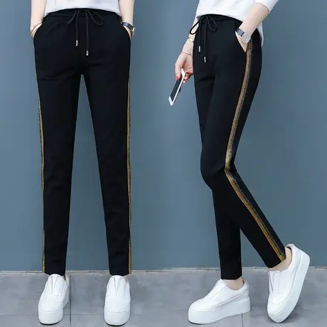 运动裤女宽松直筒2023春秋新款潮韩版松紧腰显瘦大码休闲哈伦裤子图片