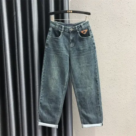 2023秋季新款个性复古洗水牛仔哈伦裤女宽松显瘦休闲高腰老爹裤潮商品大图