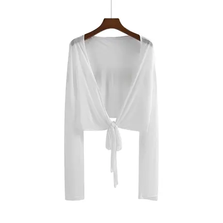 春秋开衫新款韩版宽松外搭短款长袖上衣体恤纯色休闲女防晒衫T恤商品大图