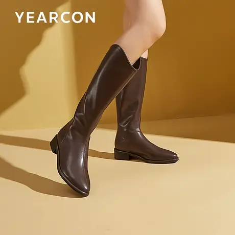 意尔康v口骑士靴长筒靴女冬瘦瘦靴显瘦小个子长靴尖头平底高筒靴商品大图