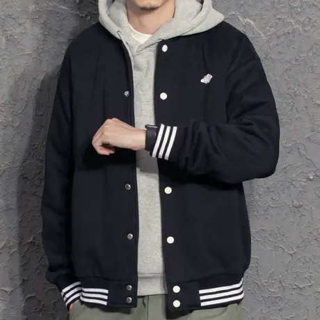 春秋棒球服男潮帅气摇粒绒保暖黑色日系飞行教练夹克秋装外衣刺绣图片