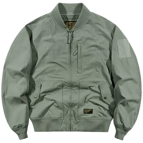 VIP纯棉飞行员夹克男士春秋薄款宽松纯色棒球服美式复古工装外套商品大图