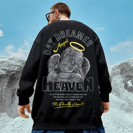 美式高街潮牌长袖卫衣男纯棉宽松加肥加大码oversize上衣ins潮秋图片