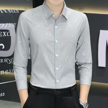字母印花衬衫男士春秋季长袖寸衫男装高级感修身潮流休闲衬衣外套图片