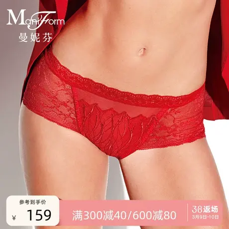 曼妮芬女士中低腰低脚裤红品蕾丝内裤全棉底裆内搭底裤20612318图片