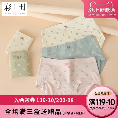 彩田内裤女新款中腰棉莫混纺波点大弹力蝴蝶结茶多酚抗菌裆三角裤商品大图