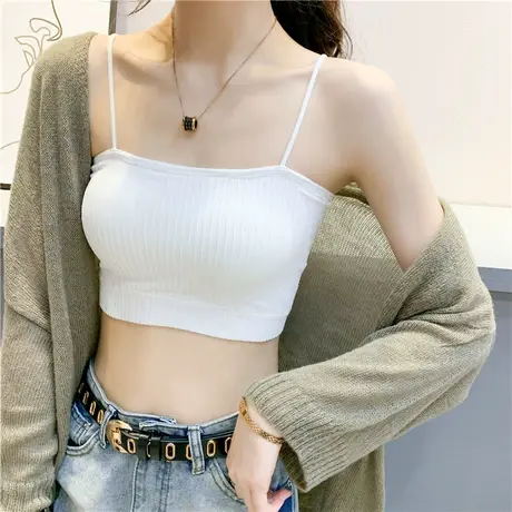 吊带背心女内搭打底外穿带胸垫黑色短款性感上衣美背文胸网红爆款图片