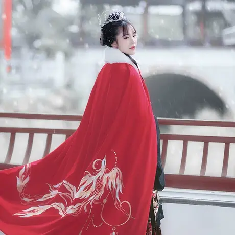如梦霓裳斗篷汉服女万福金安斗篷加绒加厚配饰披风情侣秋冬装图片