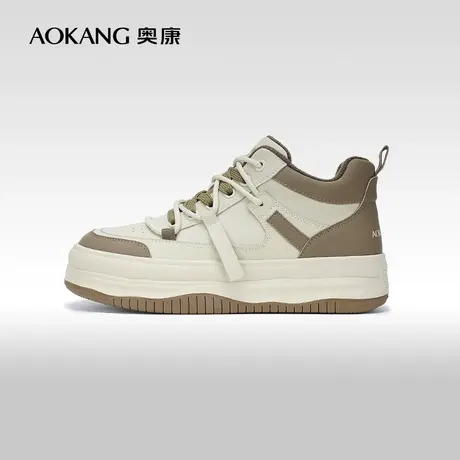 【门店发货】奥康女鞋 冬季新款高帮厚底运动休闲板鞋面包鞋图片