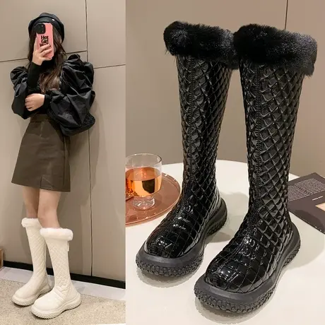新款雪地靴女款冬季加绒高级感长筒靴子女加厚保暖厚底东北毛毛靴图片