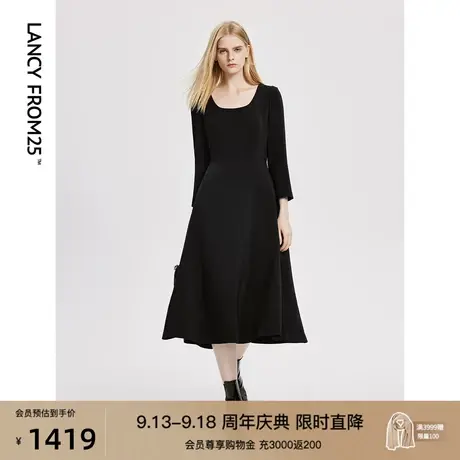 朗姿法式高级感气质长袖流行显瘦裙子女2023年秋季新款黑色连衣裙商品大图