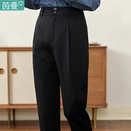 茵曼旗舰店裤子西装裤2023秋季新款女装高腰直筒休闲裤哈伦烟管裤商品大图