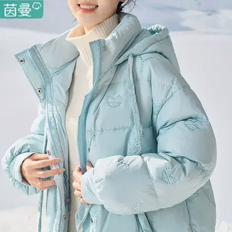 茵曼女装旗舰店连帽抽绳羽绒服2022新品小个子加厚保暖中长款外套图片