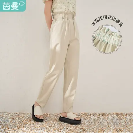 【商场同款】茵曼直筒显瘦休闲裤女2023春季新款宽松卡其通勤裤子图片