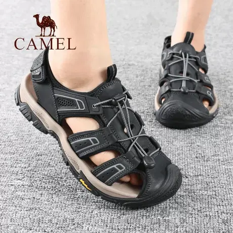 Camel/骆驼男鞋夏季新款品真牛皮包头透气士户外休闲沙滩男凉鞋子图片